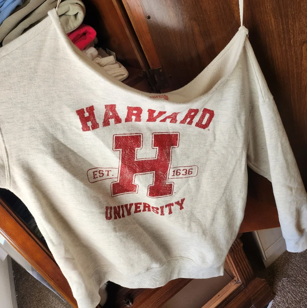 Harvard University Gray Off-Shoulder Sweatshirt - Picture 3 of 8